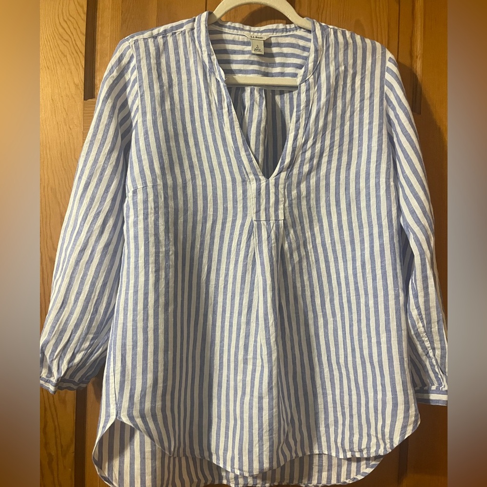 LL Bean Linen Tunic Striped Long Sleeve Shirt S